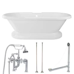 Amelia 71 Inch Acrylic Double Ended Pedestal Tub Package - White / Chrome Fixtures -VINTAGE TUB Store rma71de7w8pw 1 3