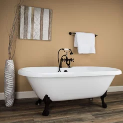 Oakmont 70 Inch Acrylic Double Ended Clawfoot Tub - Rim Faucet Drillings - Lion Paw Feet