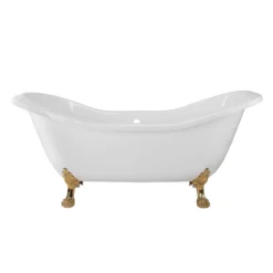 Serenity 72 Inch Acrylic Double Slipper Clawfoot Tub - Rim Drillings - Lion Paw Feet -VINTAGE TUB Store rma72ds7lppb side 1 1