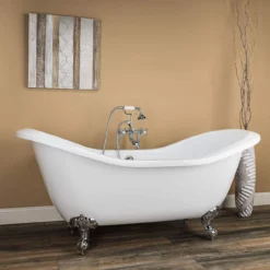 Serenity 72 Inch Acrylic Double Slipper Clawfoot Tub Package - White / Chrome Feet & Fixtures -VINTAGE TUB Store rma72ds7wlpc 2 2