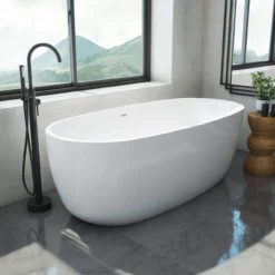 Zoey 67 Inch Acrylic Double Ended Freestanding Tub Package - No Faucet Drillings -VINTAGE TUB Store rmbp24 bundle rs425 matteblack bvzia92hwl7ep2gr