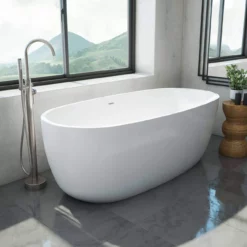 Zoey 67 Inch Acrylic Double Ended Freestanding Tub Package - No Faucet Drillings -VINTAGE TUB Store rmbp24 bundle rs425 polishednickel mfohnyyeb3xnmbow