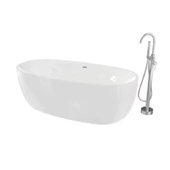 Zoey Acrylic Double Ended Freestanding Tub Package - No Faucet Drillings - White / Chrome Fixtures -VINTAGE TUB Store rmbp24 tub bundle chrome shot02 eyftha0dsa7mmd2j
