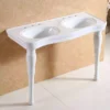 Console Double Bowl Bathroom Sink - 8 Inch Faucet Drillings - White Porcelain -VINTAGE TUB Store rmc12a front