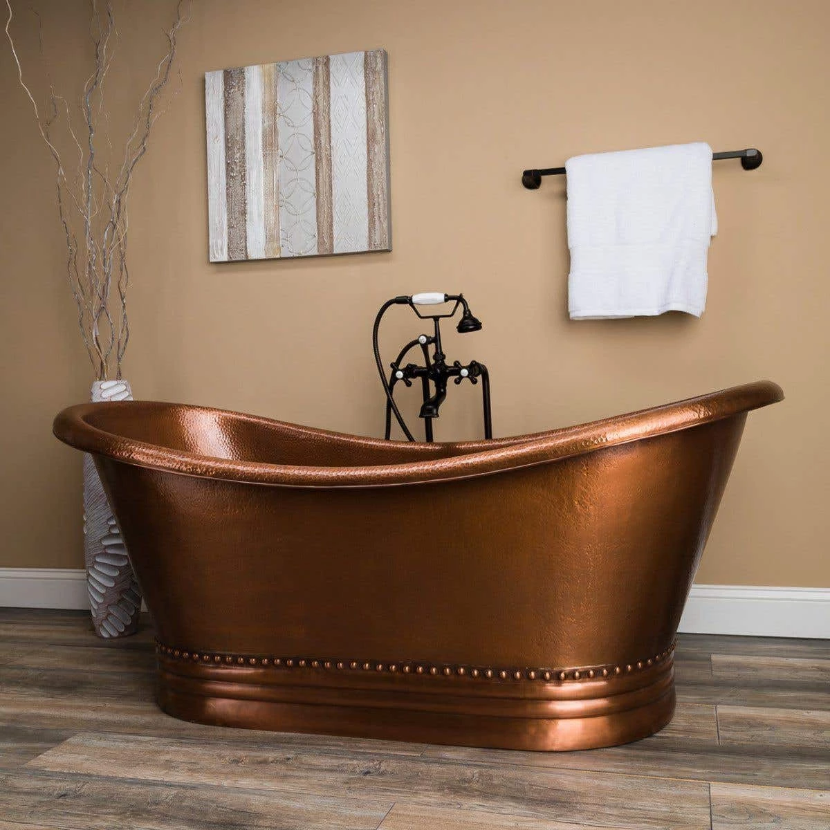 Melody 58 Inch Copper Freestanding Double Slipper Bathtub - Medium Copper 4 Melody 58 Inch Copper Freestanding Double Slipper Bathtub - Medium Copper - Image 2