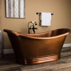 Harlow 71 Inch Copper Freestanding Double Slipper Bathtub - Medium Copper -VINTAGE TUB Store rmc2 m angle