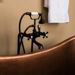 Harlow 71 Inch Copper Freestanding Double Slipper Bathtub - Medium Copper -VINTAGE TUB Store rmc2 m closeup