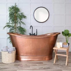 Harlow 71 Inch Copper Freestanding Double Slipper Bathtub - Medium Copper