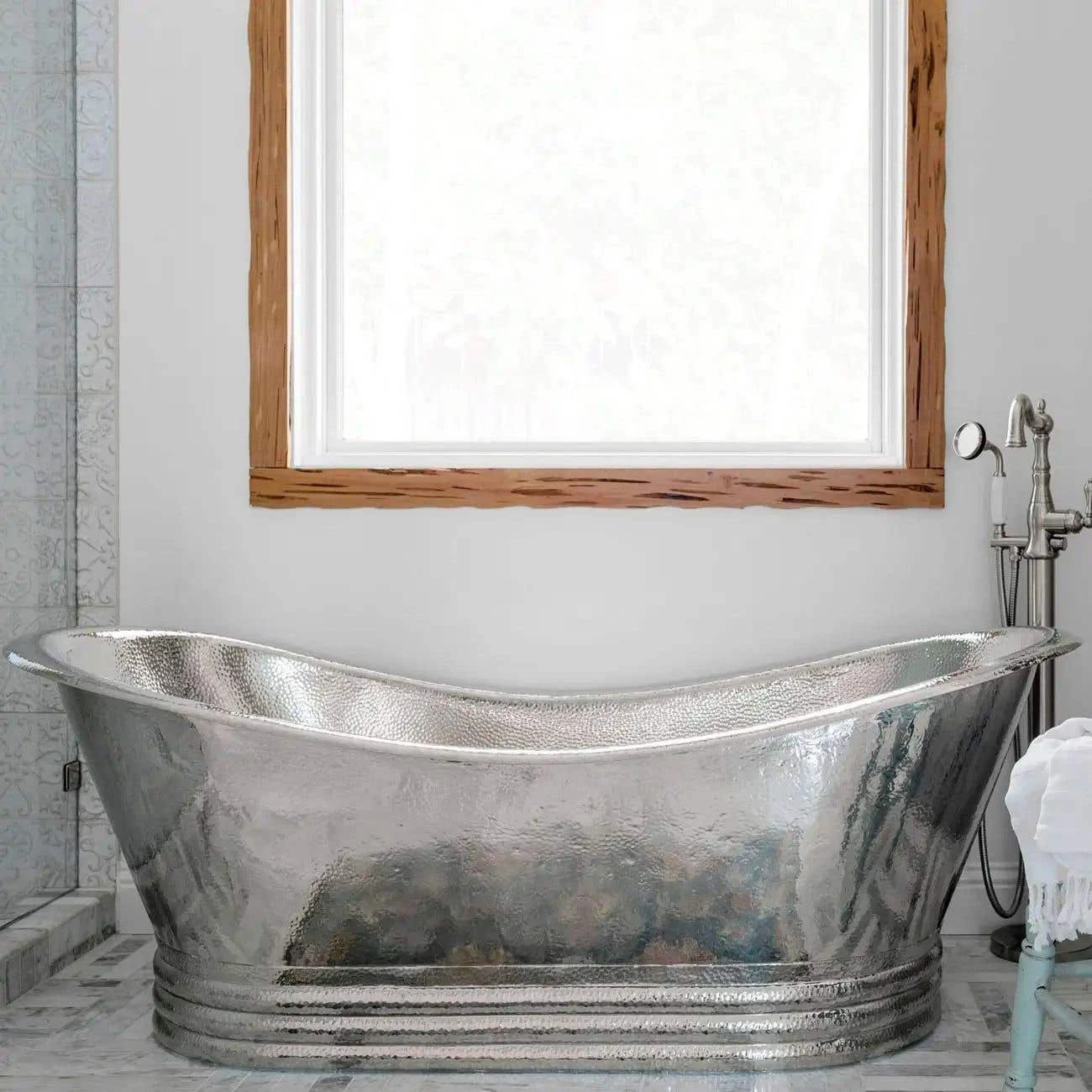 Melody 58 Inch Copper Freestanding Double Slipper Bathtub - Satin Nickel 4 Melody 58 Inch Copper Freestanding Double Slipper Bathtub - Satin Nickel - Image 2