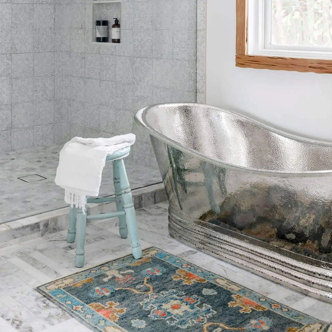 Melody 58 Inch Copper Freestanding Double Slipper Bathtub - Satin Nickel 5 Melody 58 Inch Copper Freestanding Double Slipper Bathtub - Satin Nickel - Image 3