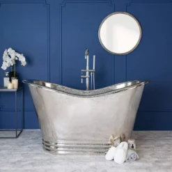 Melody 58 Inch Copper Freestanding Double Slipper Bathtub - Satin Nickel