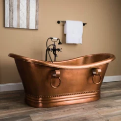 Abbott 66 Inch Copper Freestanding Double Slipper Bathtub - Medium Copper -VINTAGE TUB Store rmc3 m angle