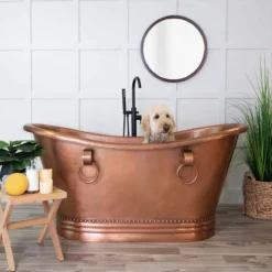 Abbott 66 Inch Copper Freestanding Double Slipper Bathtub - Medium Copper -VINTAGE TUB Store rmc3 m dog life