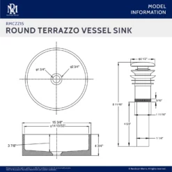 Terrazzo 14 Inch Round Bathroom Sink -VINTAGE TUB Store rmczz15 specs