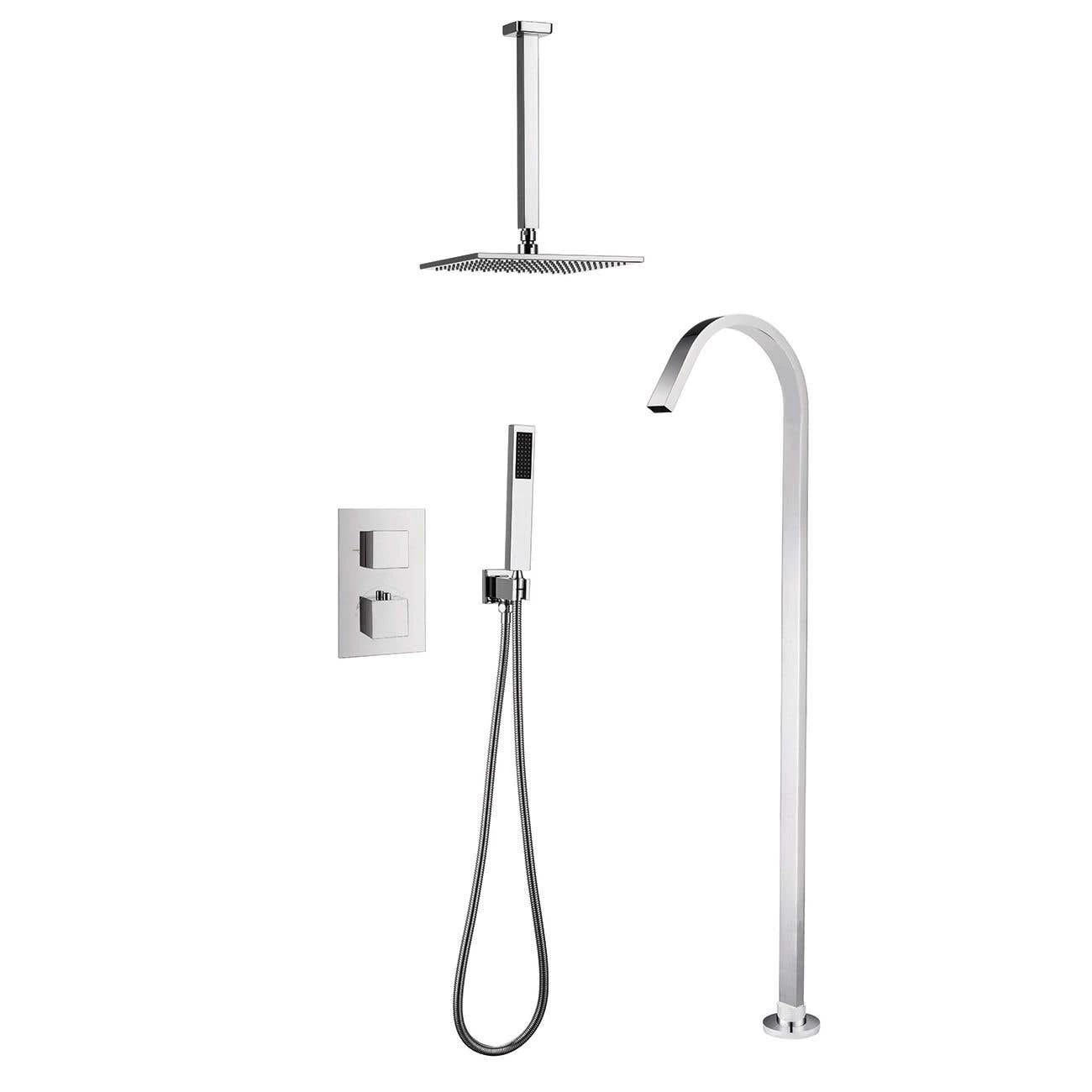Thermostatic Concealed Tub & Shower Faucet Set With Handheld Shower 3 Thermostatic Concealed Tub & Shower Faucet Set With Handheld Shower