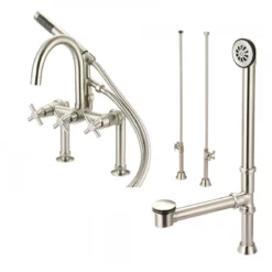 Mason Hill Collection Clawfoot Tub Deck Mount Contemporary Gooseneck Tub Faucet With Handshower Complete Set