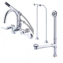 Mason Hill Collection Clawfoot Tub Wall Mount Contemporary Gooseneck Tub Faucet With Handshower Complete Set