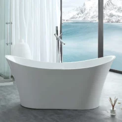 Layla 67 Inch Acrylic Double Slipper Freestanding Tub - No Faucet Drillings