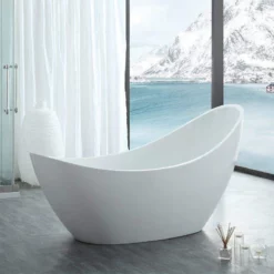 Crescent Acrylic Double Slipper Freestanding Tub - No Faucet Drillings