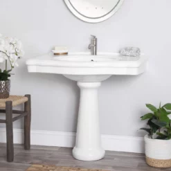 Atwell 34 Inch White Porcelain Pedestal Sink -VINTAGE TUB Store rmm915 1 life