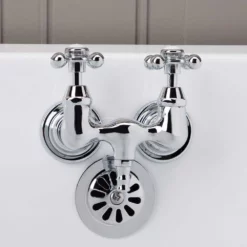 Clawfoot Tub Wall Mount Faucet - Metal Cross Handles