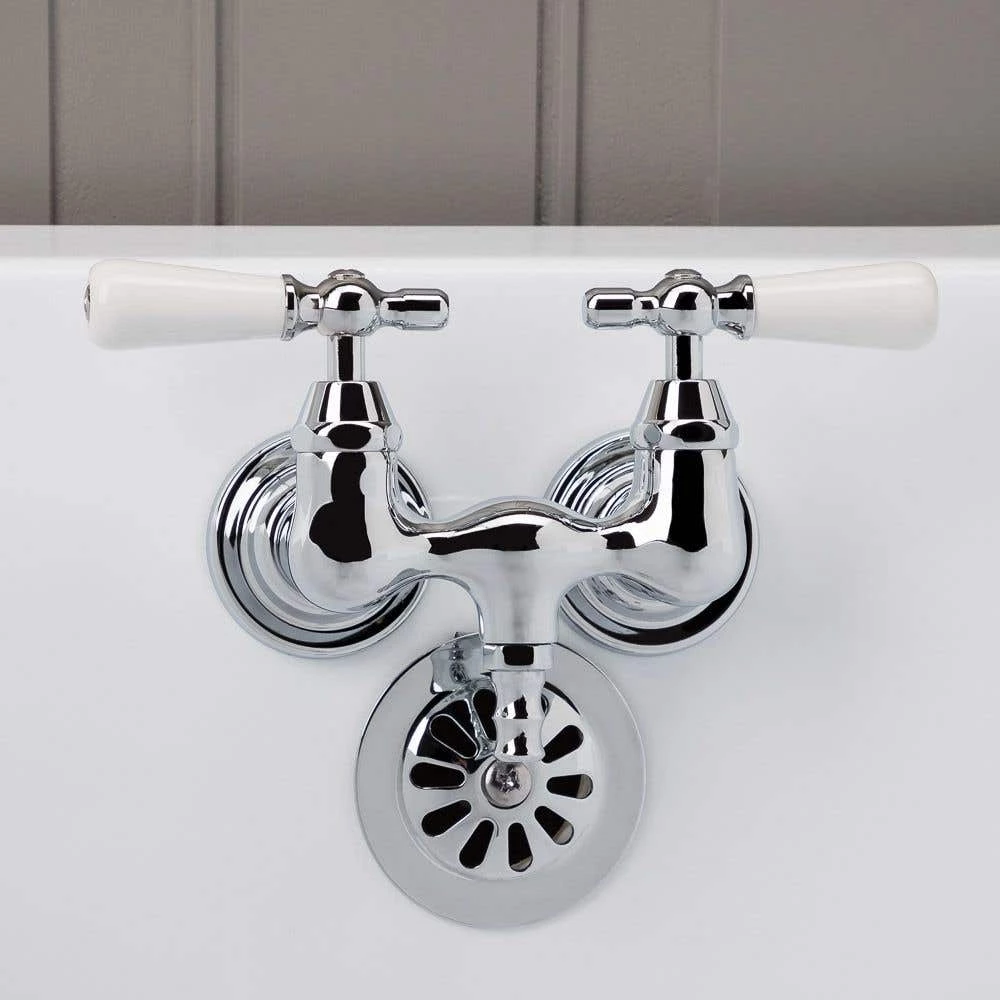 Clawfoot Tub Wall Mount Faucet - Porcelain Lever Handles 3 Clawfoot Tub Wall Mount Faucet - Porcelain Lever Handles