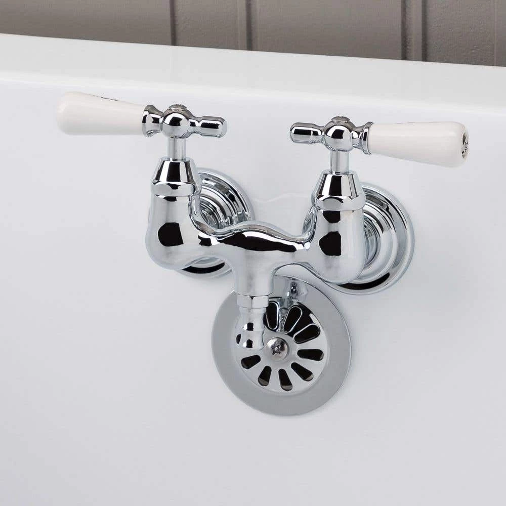Clawfoot Tub Wall Mount Faucet - Porcelain Lever Handles 4 Clawfoot Tub Wall Mount Faucet - Porcelain Lever Handles - Image 2