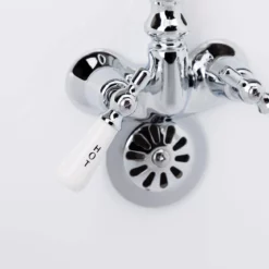 Gooseneck Clawfoot Tub Faucet With Porcelain Lever Handles - Chrome -VINTAGE TUB Store rmn126c detail 3