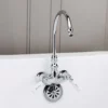 Gooseneck Clawfoot Tub Faucet With Porcelain Lever Handles - Chrome