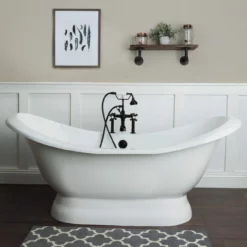 Mimi Cast Iron Double Slipper Pedestal Tub - Rim Faucet Drillings