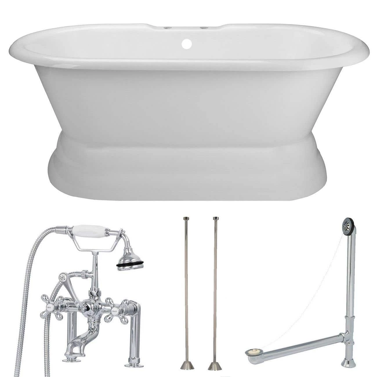 Laurent 66 Inch Cast Iron Double Ended Pedestal Tub Package - White / Chrome Fixtures 6 Laurent 66 Inch Cast Iron Double Ended Pedestal Tub Package - White / Chrome Fixtures - Image 4