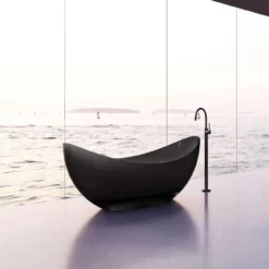 Isla 71 Inch Transparent Double Slipper Solid Surface Freestanding Tub - Black