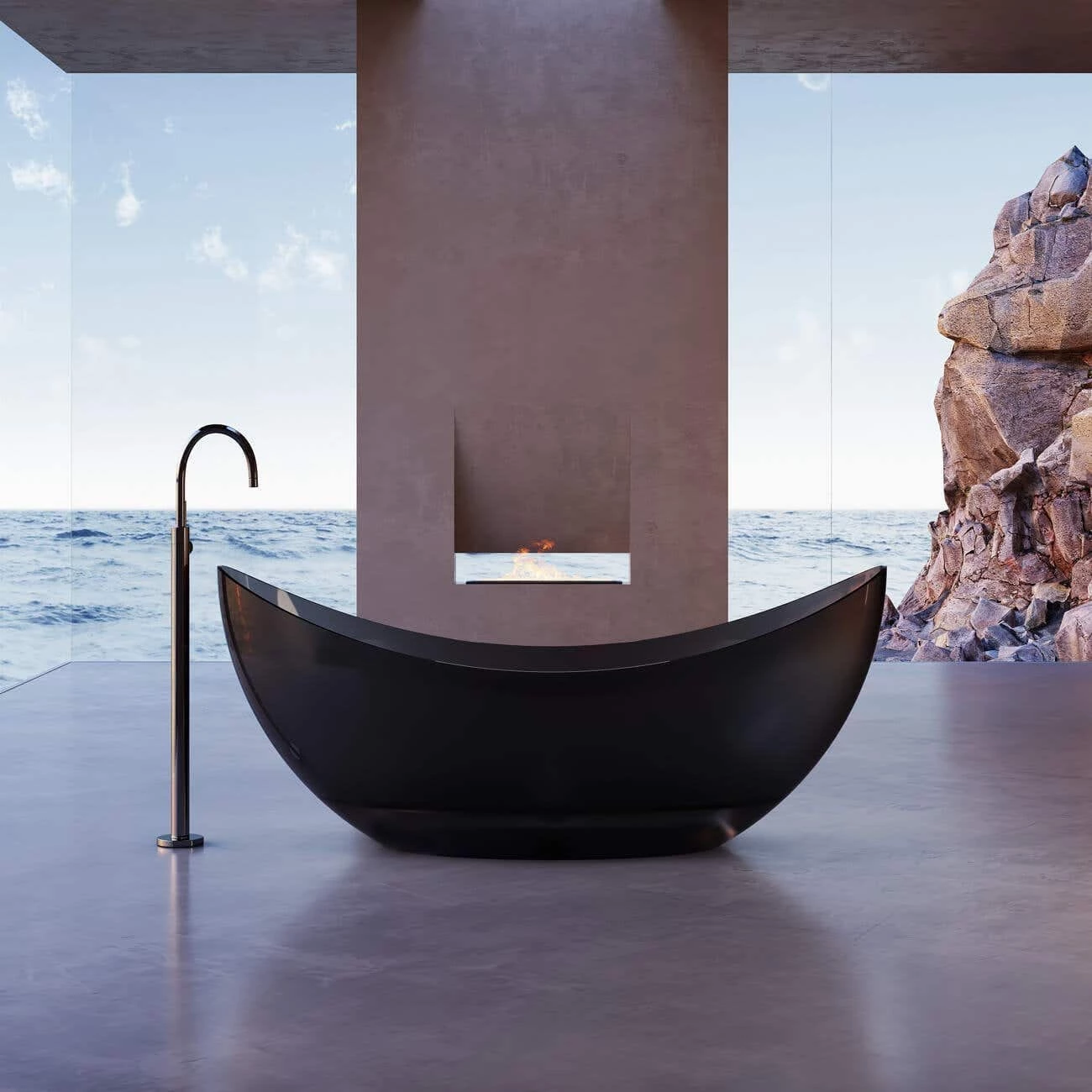 Isla 71 Inch Transparent Double Slipper Solid Surface Freestanding Tub - Black 4 Isla 71 Inch Transparent Double Slipper Solid Surface Freestanding Tub - Black - Image 2