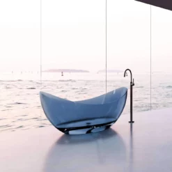 Isla 71 Inch Transparent Double Slipper Solid Surface Freestanding Tub - Blue