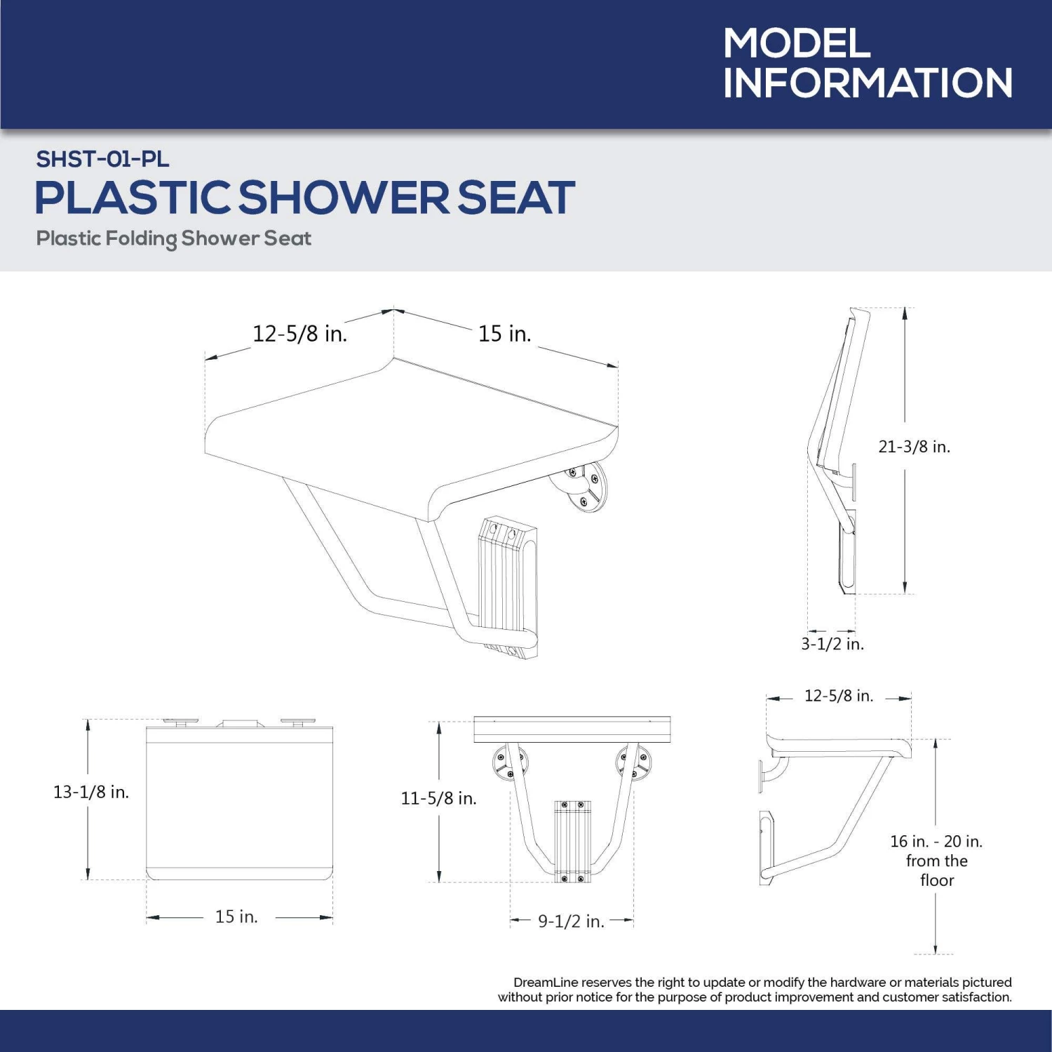 DreamLine Plastic Folding Shower Seat 6 DreamLine Plastic Folding Shower Seat - Image 4