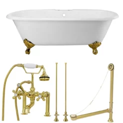 Cambridge Cast Iron Double Ended Clawfoot Tub Package - Rim Faucet Drillings -VINTAGE TUB Store tubset25pb 3