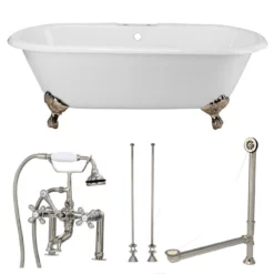 Cambridge Cast Iron Double Ended Clawfoot Tub Package - Rim Faucet Drillings -VINTAGE TUB Store tubset25pn 2