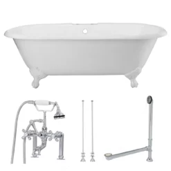 Cambridge Cast Iron Double Ended Clawfoot Tub Package - Rim Faucet Drillings -VINTAGE TUB Store tubset25whcp 3